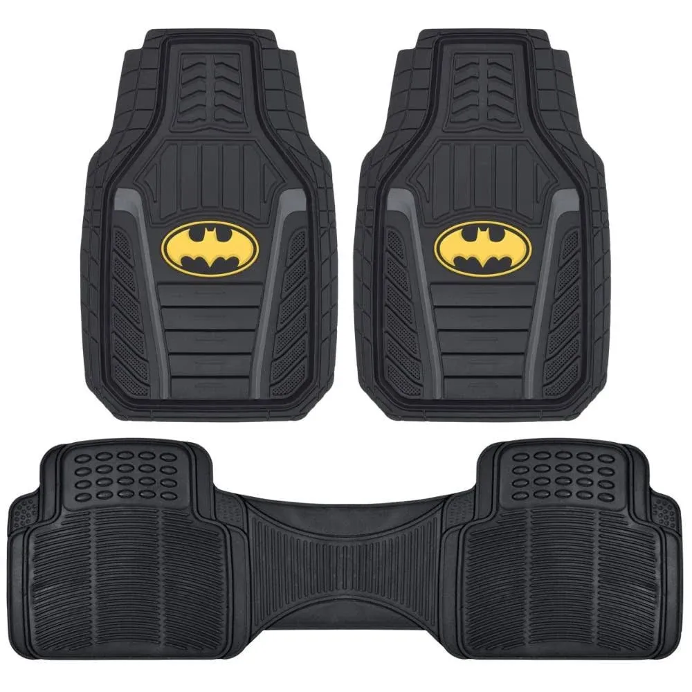 BDK Warner Bros DC Comics Armored Batman Heavy Duty No-Slip Grip All-Weather Car Mats Car Accessories - Custom Fit Rubber Floor Mats - 2 Front Mats (27” x 18”), 1 Rear Liner (18” x 58”)