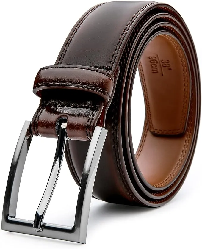 Mens Genuine Leather Dress Belt Classic Casual Belt with Single Prong Buckle for Jeans Pants Work and Business