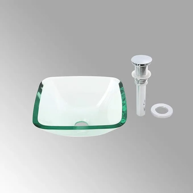 Clear Glass Square Vessel Bathroom Sink Mini with Modern Pop-Up Drain Bowl Sink - Contemporary - Bathroom Sinks - by Renovators Supply Manufacturing | Houzz