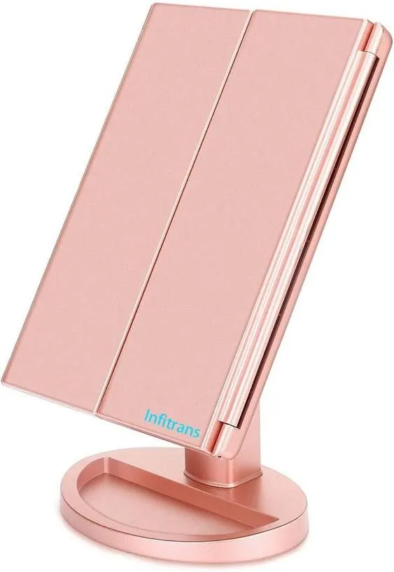 3 Folds Lighted Vanity Makeup Mirror,1x/2x/3x Magnification, 21 Led