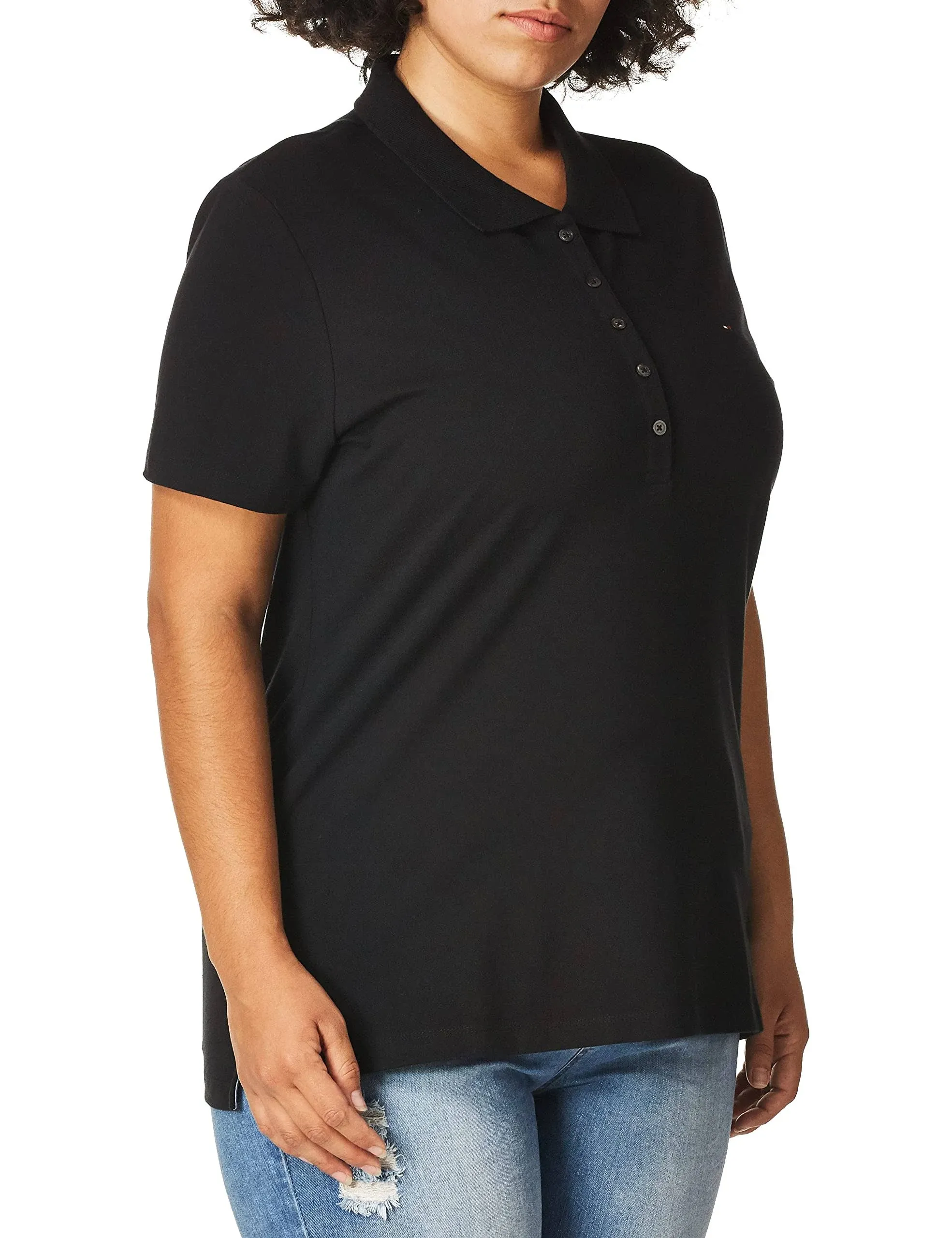 Tommy Hilfiger Women's Solid Short-Sleeve Polo Top - Black