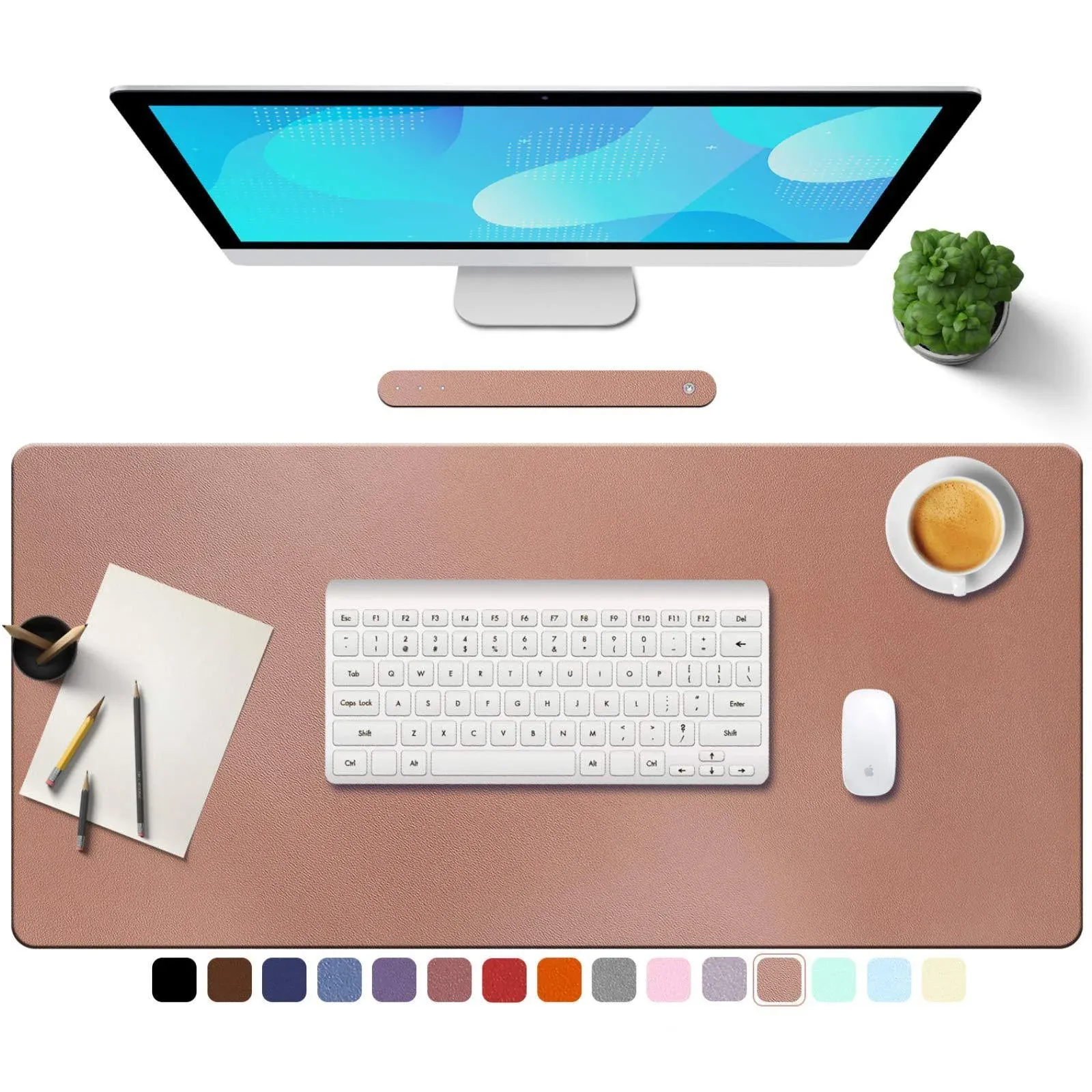 Towwi PU Leather Desk Pad with Suede Base, Non-Slip Mouse Pad, 32 x 16 Waterproof ...