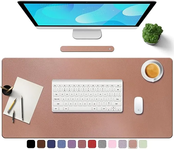 TOWWI PU Leather Desk Pad with Suede Base, Multi-Color Non-Slip Mouse Pad, 32” x 16” Waterproof Desk Writing Mat, Large Desk Blotter Protector(Champagne Gold)