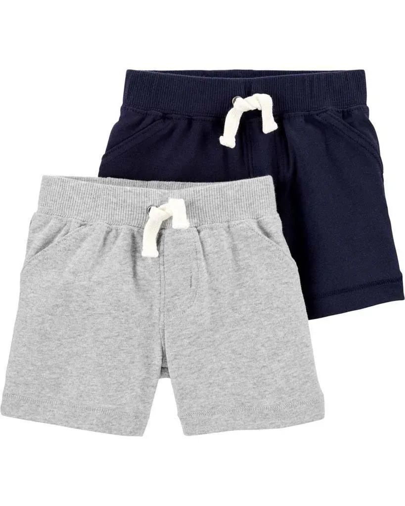 Carter's Baby Boys 2-Pack Pull-On Shorts - Grey/Navy - Size 9 Months