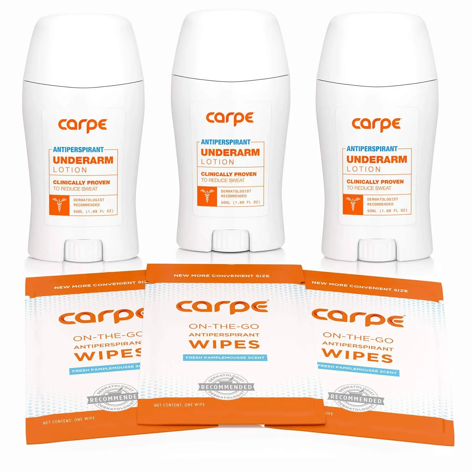 Carpe Underarm Antiperspirant and Deodorant Pack of 3-with 3 Free On-The-Go Wipes!