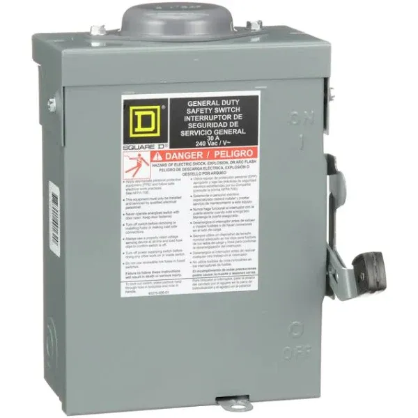 Square D Safety Switch, 3R NEMA Enclosure Type, 30 Amps AC, 3 HP @ 240VAC HP