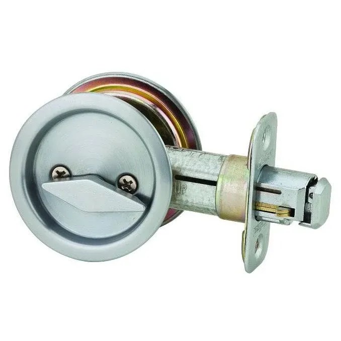 Kwikset Round Privacy Pocket Door Lock, Satin Nickel