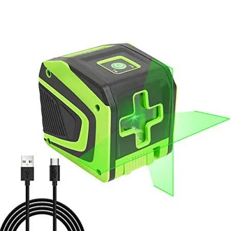 Rechargeable Laser Level Self-leveling, Huepar Green Cross Line Laser Level Tool with Pulse Mode for Picture Hanging, Tile and Construction Project, 360° Magnetic Base & Built-In Lithium Battery