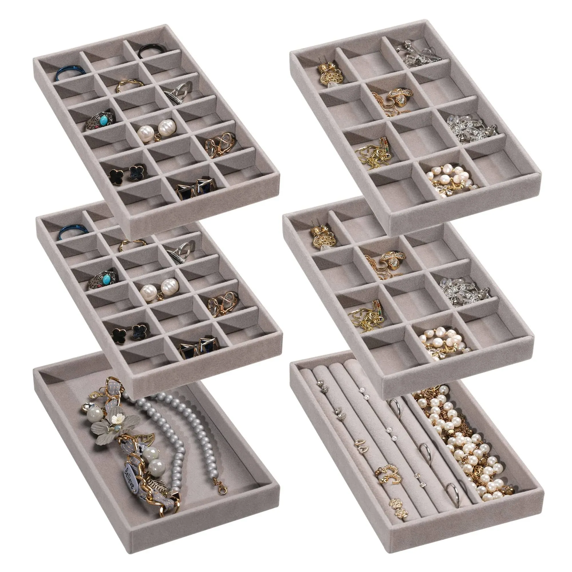 Frebeauty Jewelry Organizer Tray,Stackable Velvet Jewelry Trays,Drawer Inserts