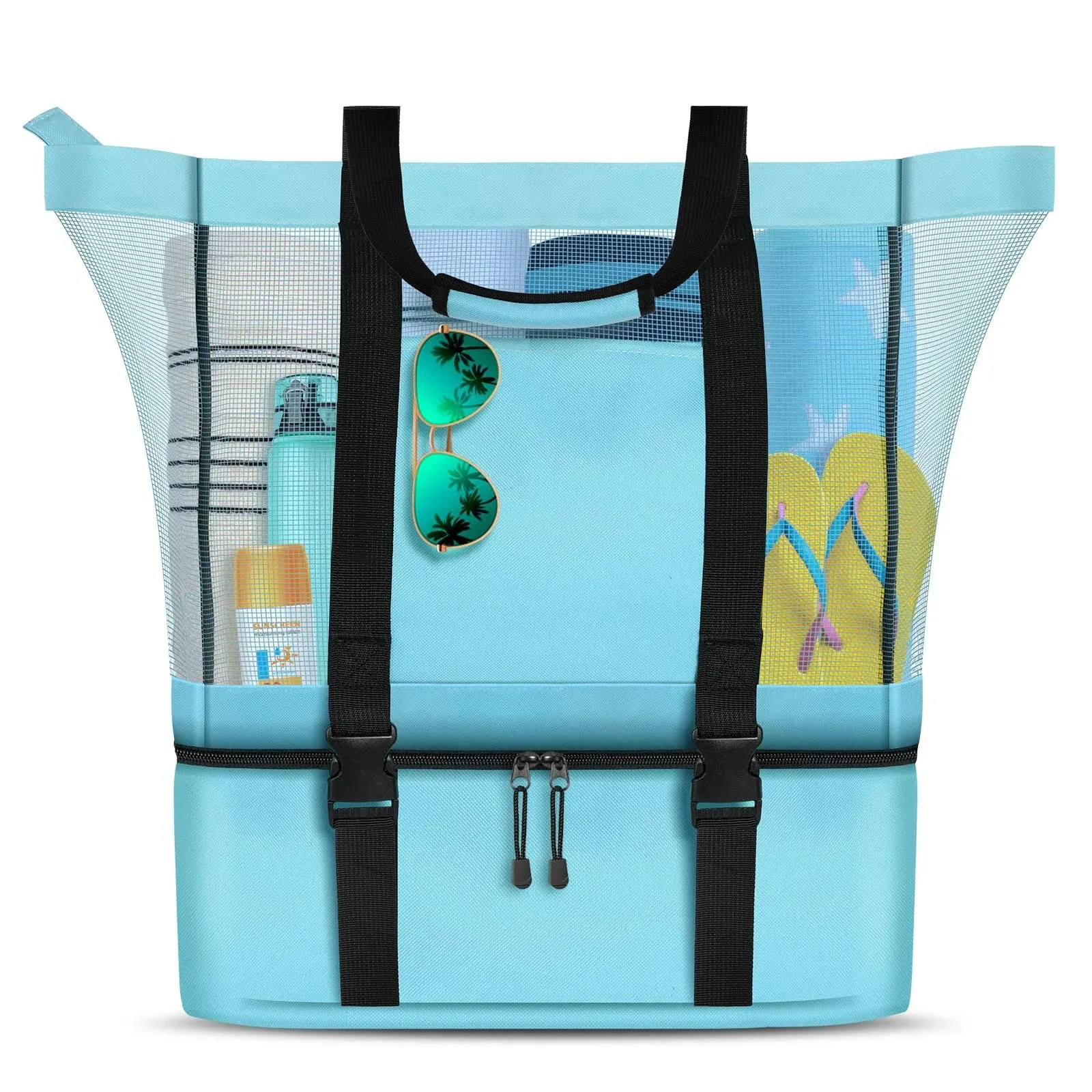 Mesh Beach Tote Bag with Detachable Beach Cooler - MAX Capacity 34L 150lbs Ultra