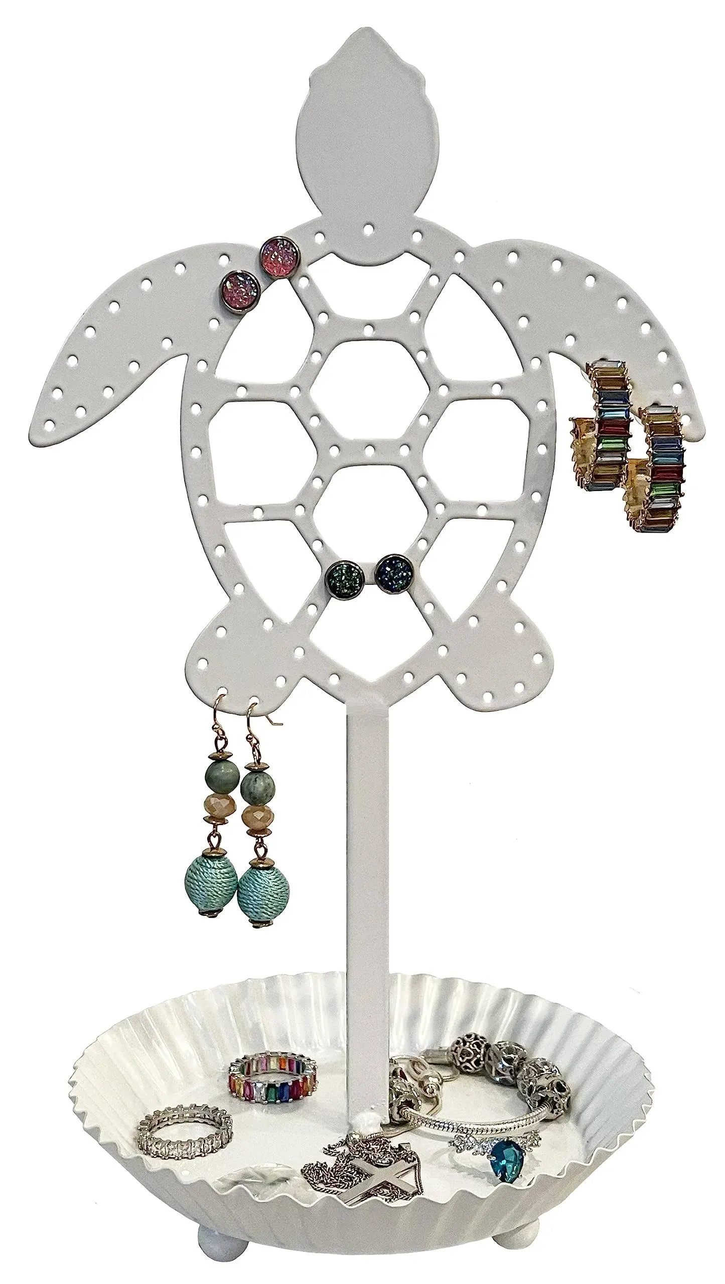 Top Brass Sea Turtle Earring Holder Organizer Metal Standing Jewelry Tree Display ...