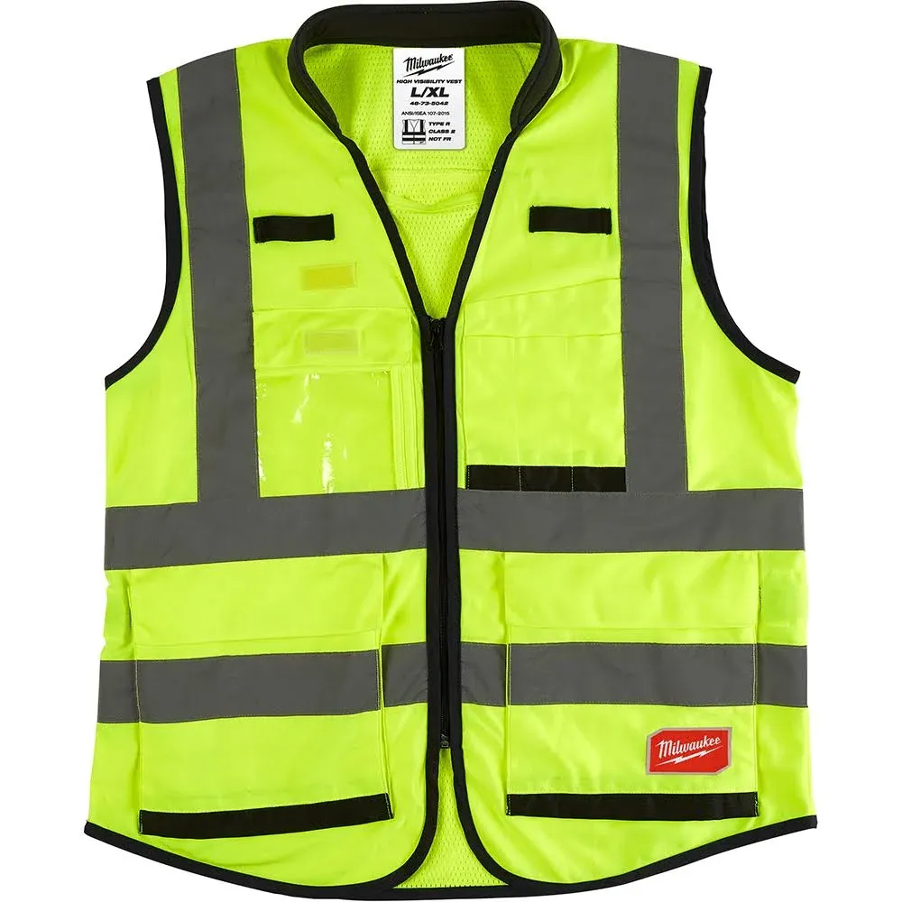 Safety Vest Class 2 High Visibility Performance Yellow L/XL ANSI 15 Pockets