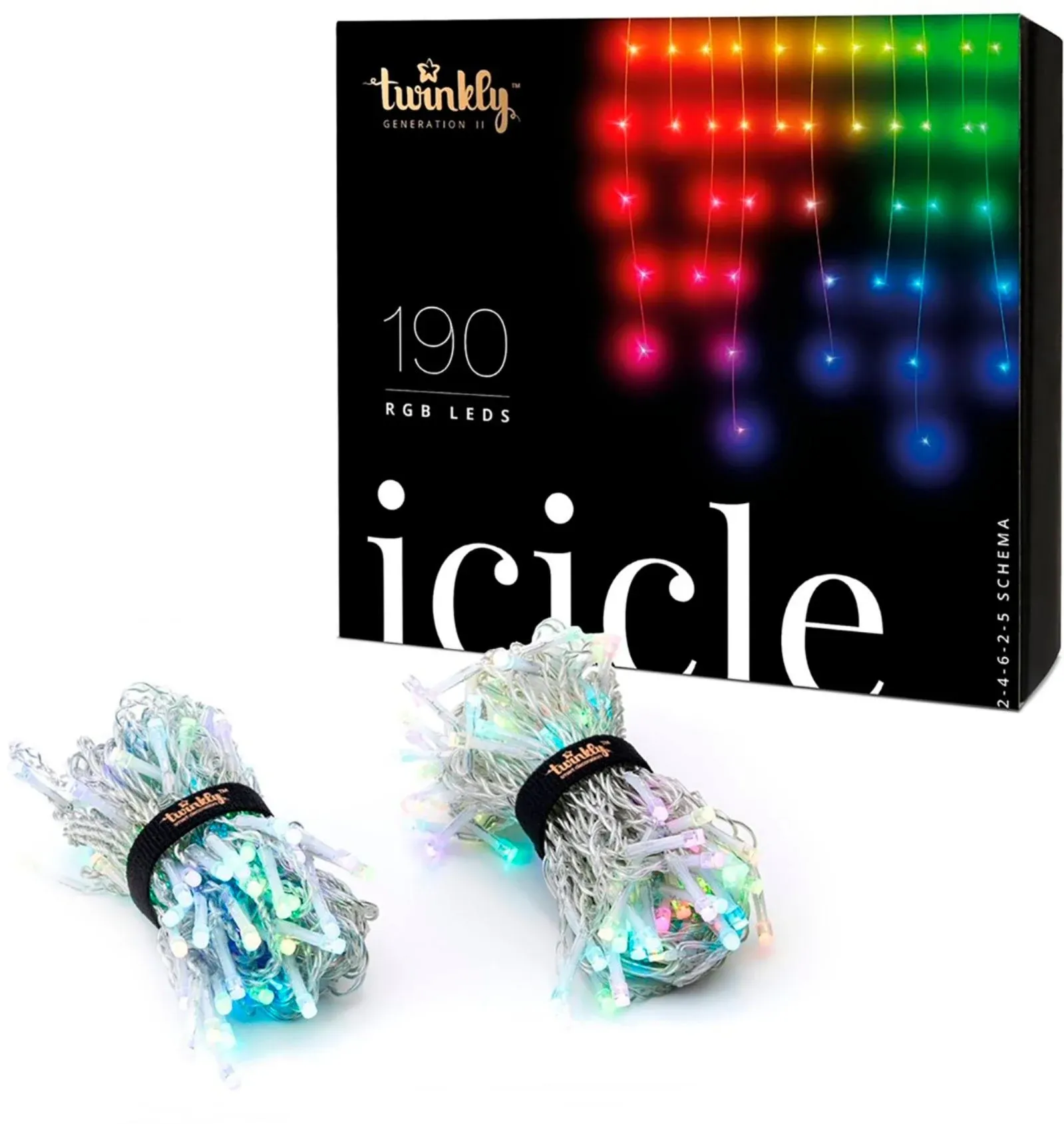 New! Twinkly Icicle Smart LED Christmas Lights 190 Multicolor RGB TWI190STP-TUS