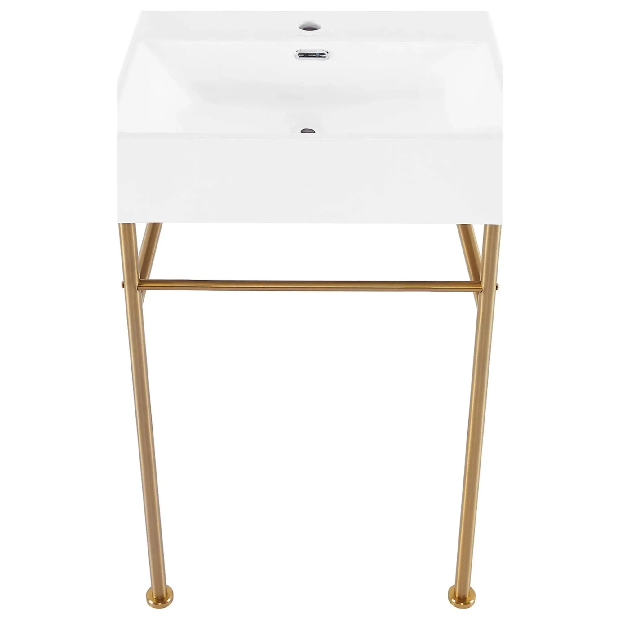 Swiss Madison Claire 24 Ceramic Console Sink White Basin, Brushed Gold