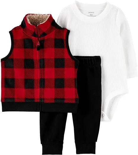 Carter's Baby Boys 3-Piece Buffalo Plaid Vest, Bodysuit, and Jogger Set