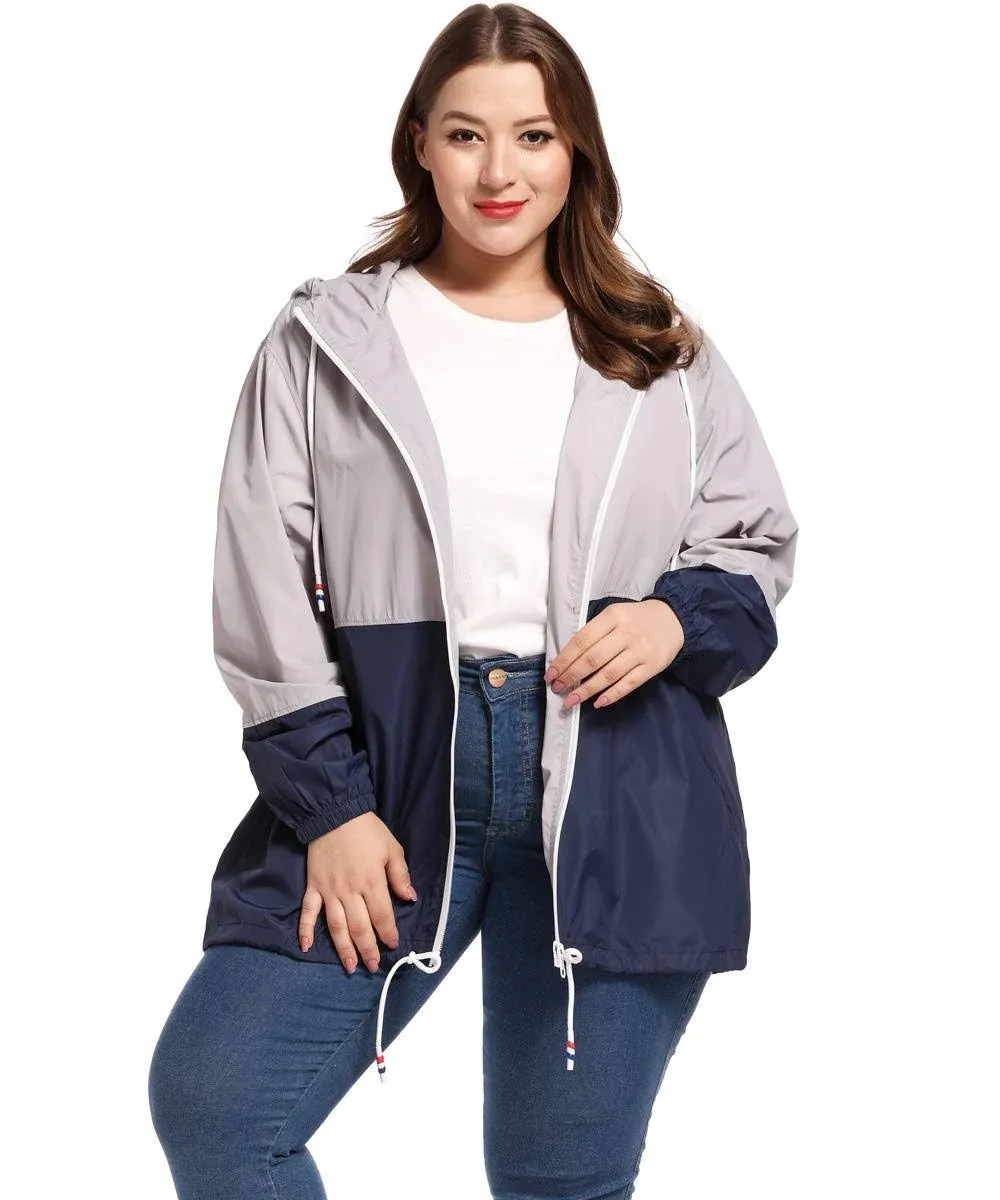 kacocob Women&#039;s Plus Size Rain Jacket Lightweight Hooded Rain Coat Windbreaker