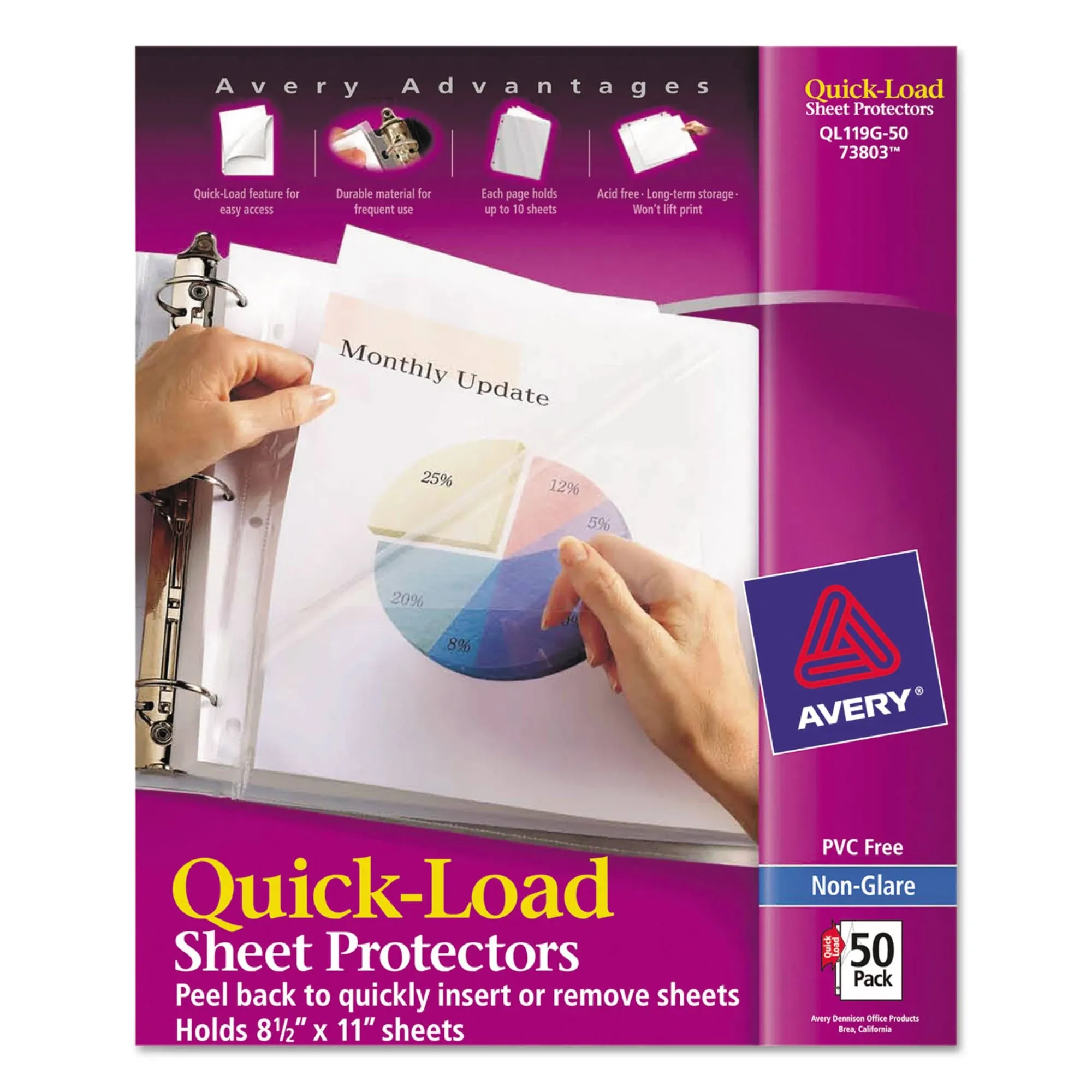 Avery Quick Top & Side Loading Sheet Protectors, Letter, Non-Glare, 50-box