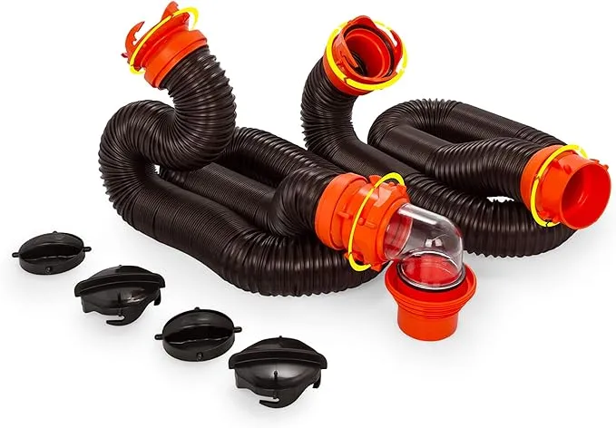 Camco RhinoFLEX 20-Foot Camper/RV Sewer Hose Kit | Polyolefin, Black & Orange (39744)