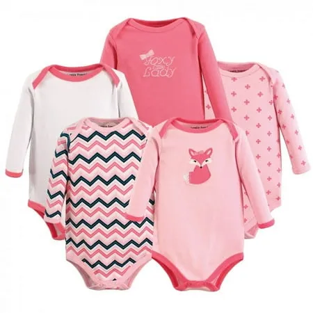 Luvable Friends Baby Girl Cotton Long-Sleeve Bodysuits 5pk Foxy 12-18 Months