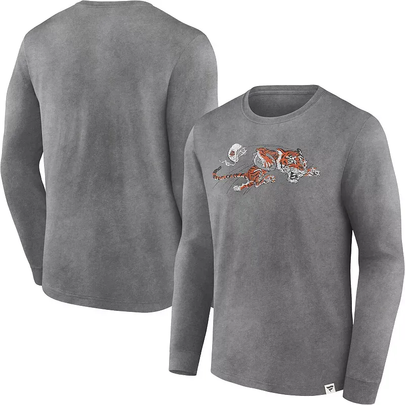 Men's Fanatics Branded  Heather Charcoal Cincinnati Bengals Washed Primary Long Sleeve T-Shirt