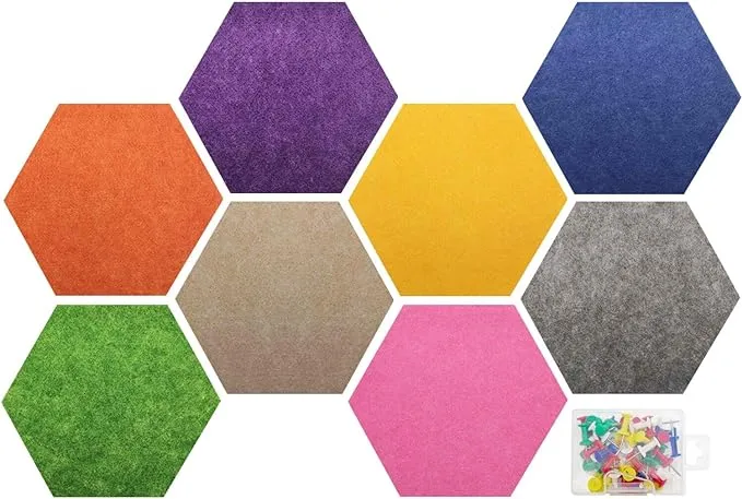 Felt Bulletin Board, Multiple Color Hexagon Felt Pin Board with 50 Pcs Push Pins , Memo Board and Notice Board for Home Office Classroom Wall or