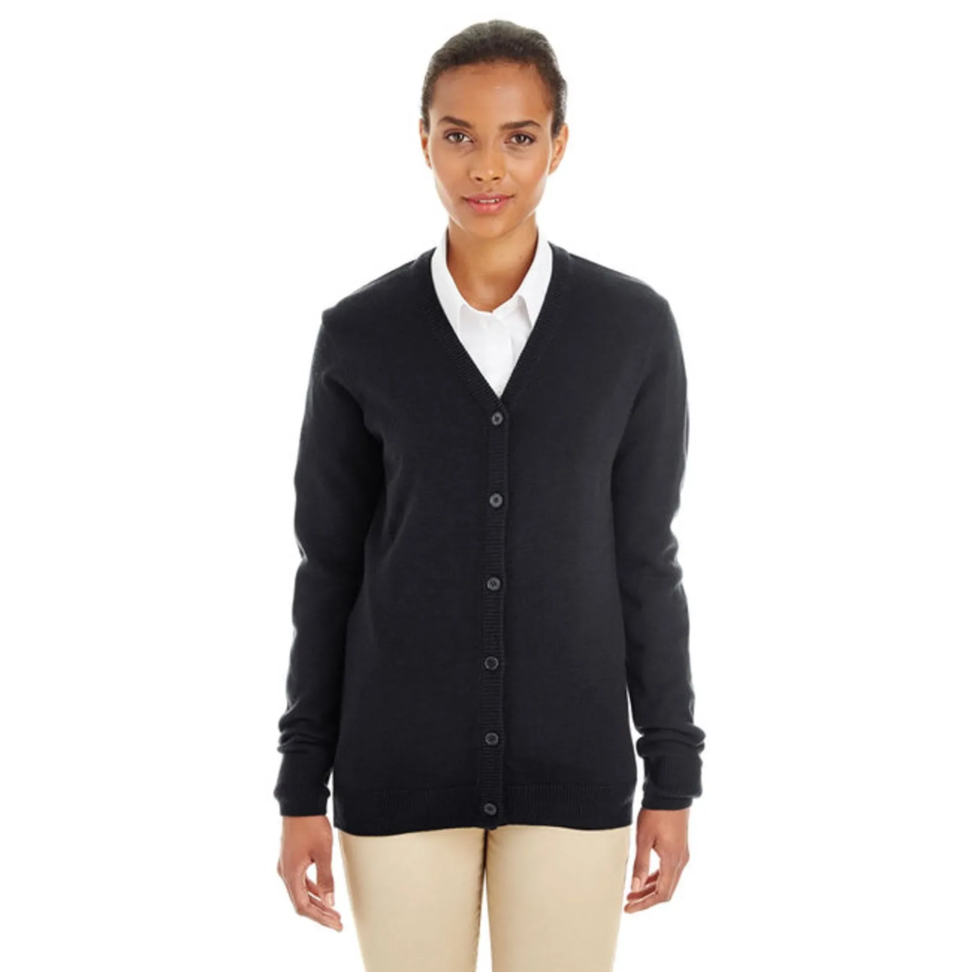 "Harriton Women's Dark Navy Pilbloc V-Neck Button Cardigan Sweater"