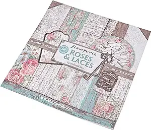 Stamperia International KFT SBBL25 Pack 10 Sheets Double face-Roses, lace and Wood, 30.5 x 30.5 (12" x 12"), Multicoloured