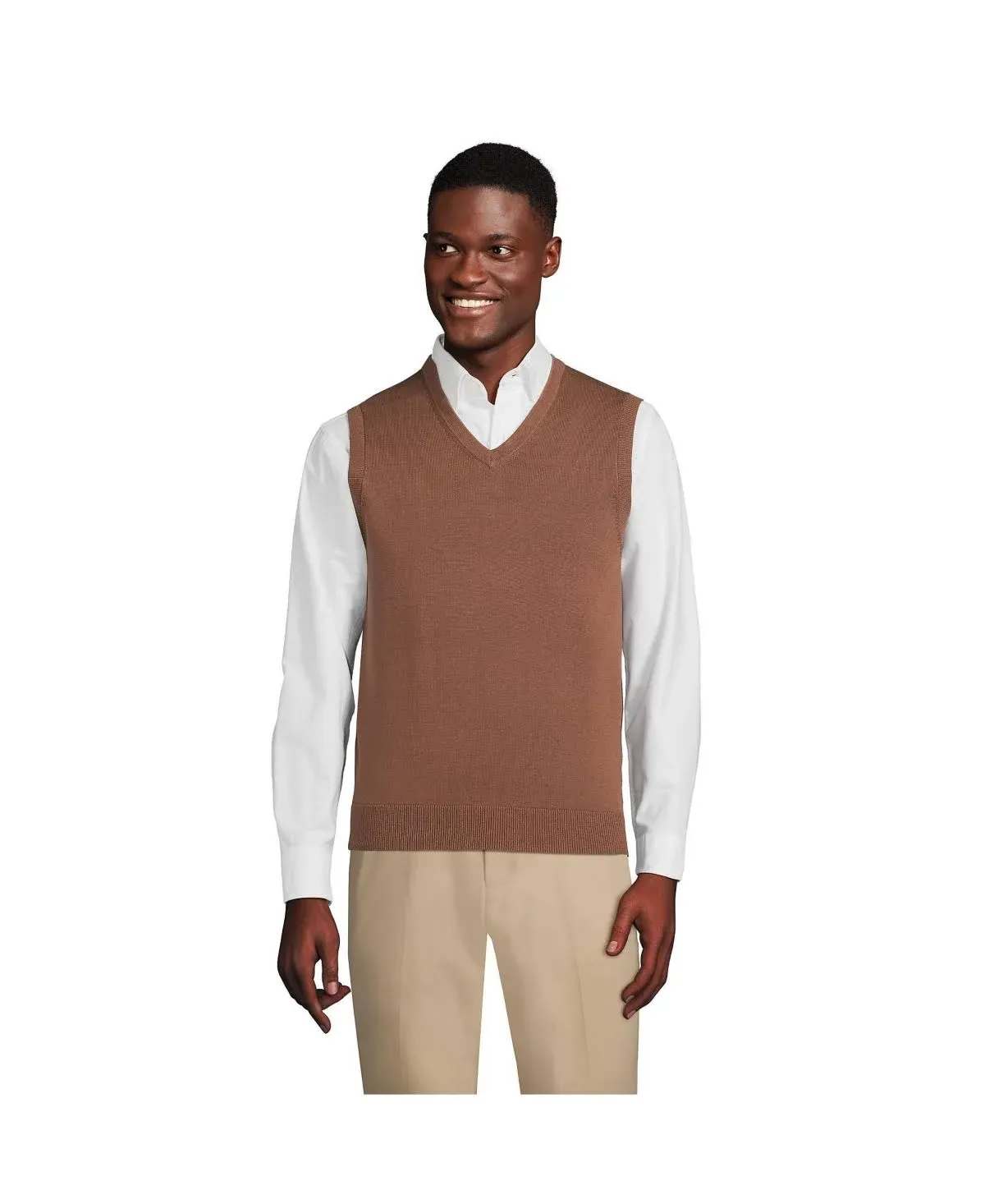 Lands' End Men's Tall Fine Gauge Supima Cotton Sweater Vest - Allspice