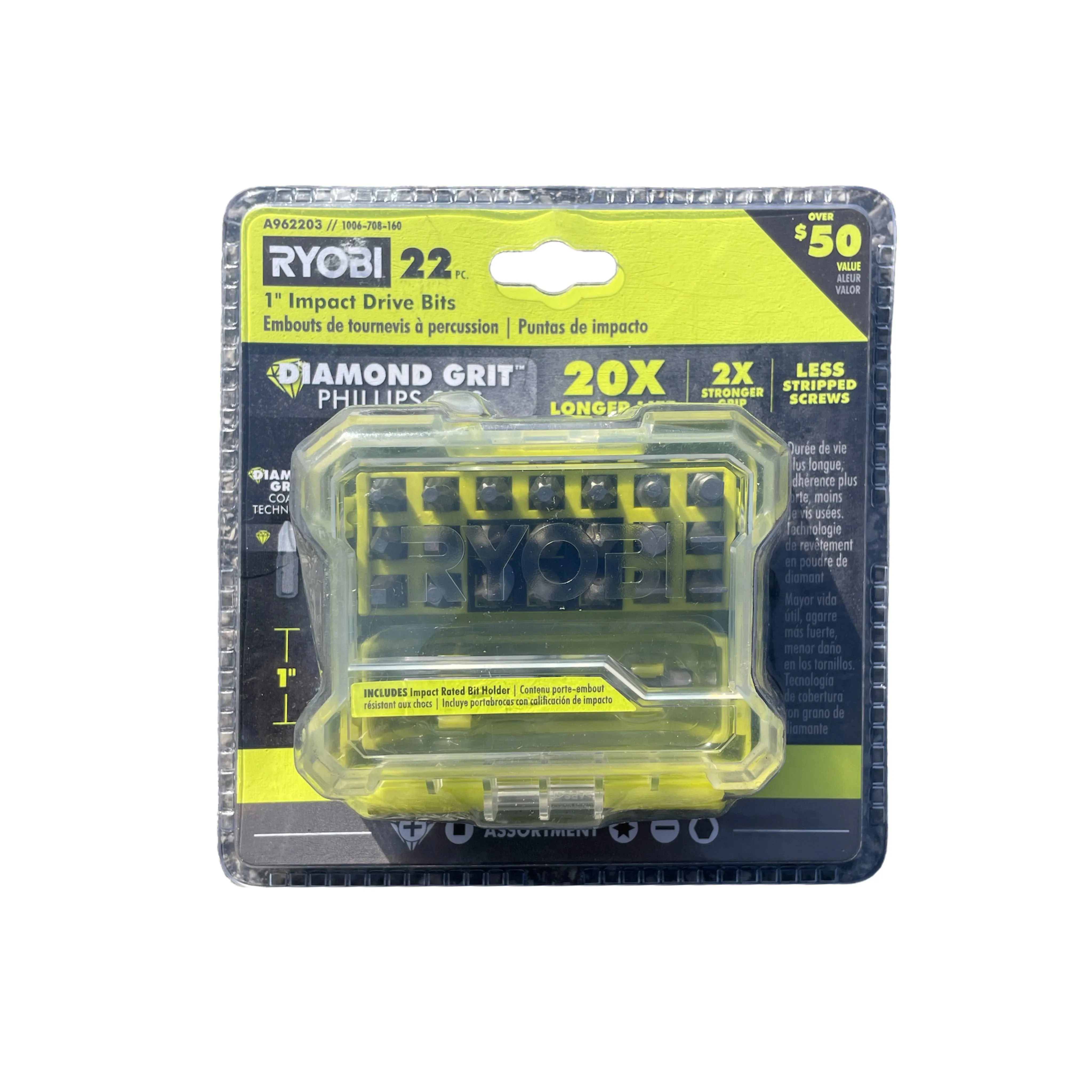 Ryobi 1 in. Diamond Grit Impact Drive Bits (22-Piece) Philips Regular Hex