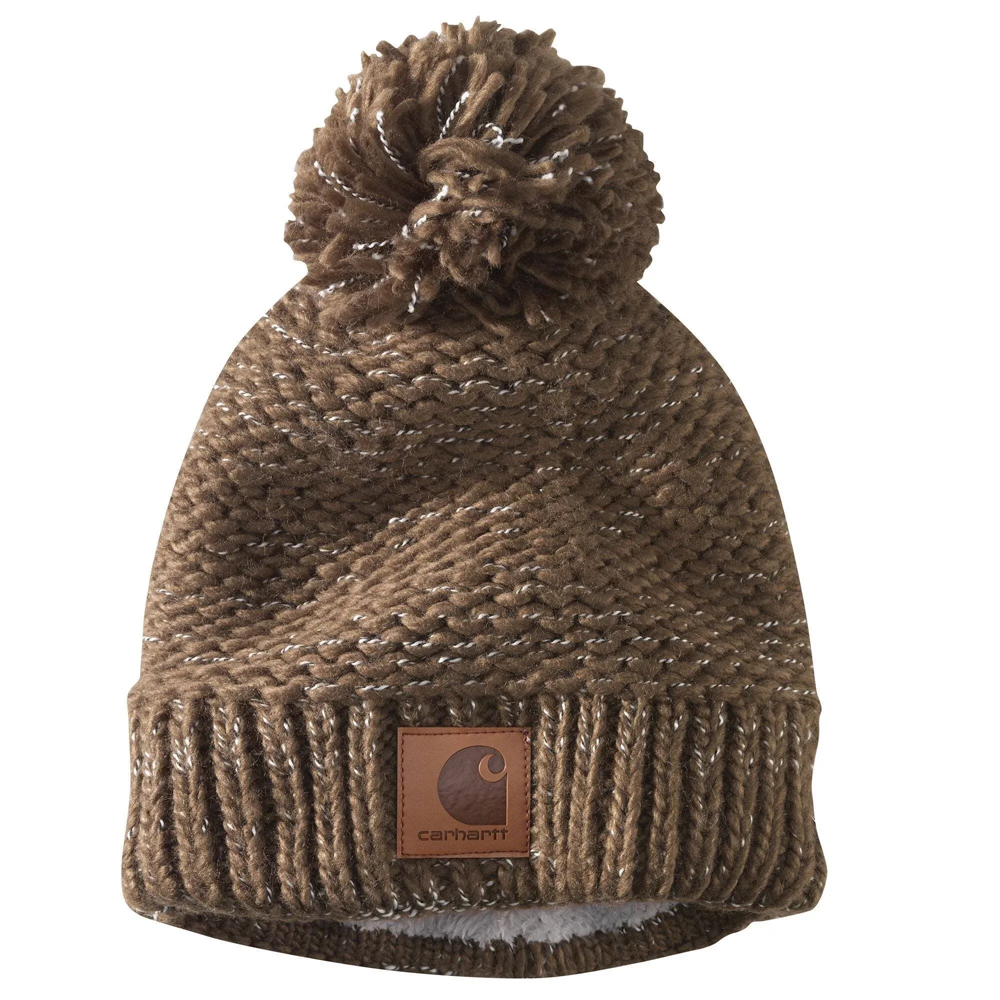 Women's Carhartt Rib Knit Sherpa-Lined Pom-Pom Beanie Coffee