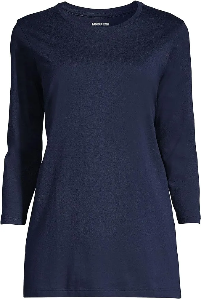 Lands' End Womens 3Q Cotton Supima Crew Neck Tunic Radiant Navy Tall X-Large