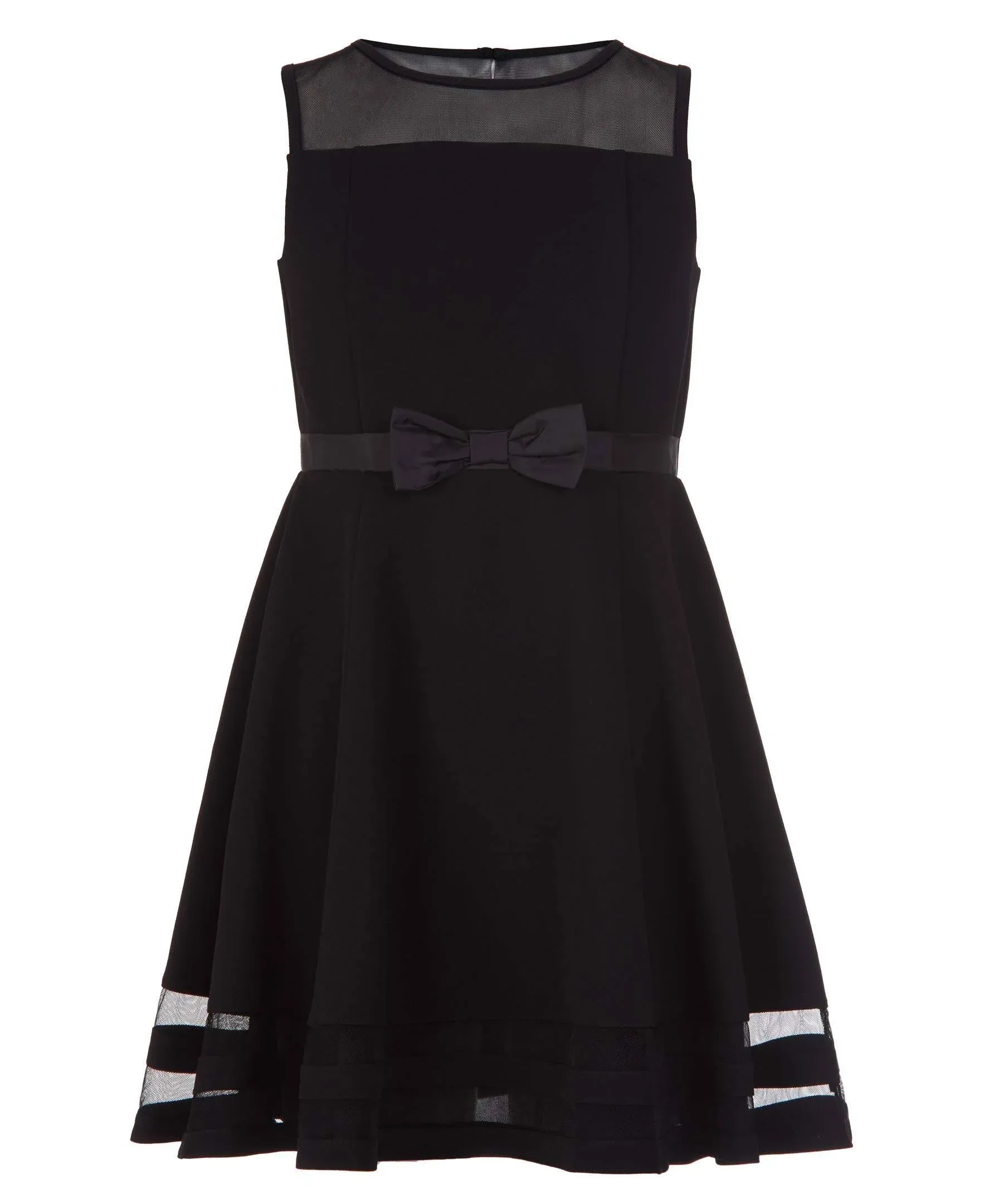 Calvin Klein Big Girls Illusion Mesh Bow Front Dress - Navy - Size 16