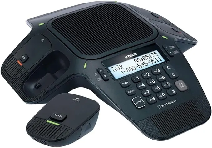 VTech VCS704 ErisStation DECT 6.0 Conference Phone with Four Wireless Mics using Orbitlink Wireless Technology ,Black