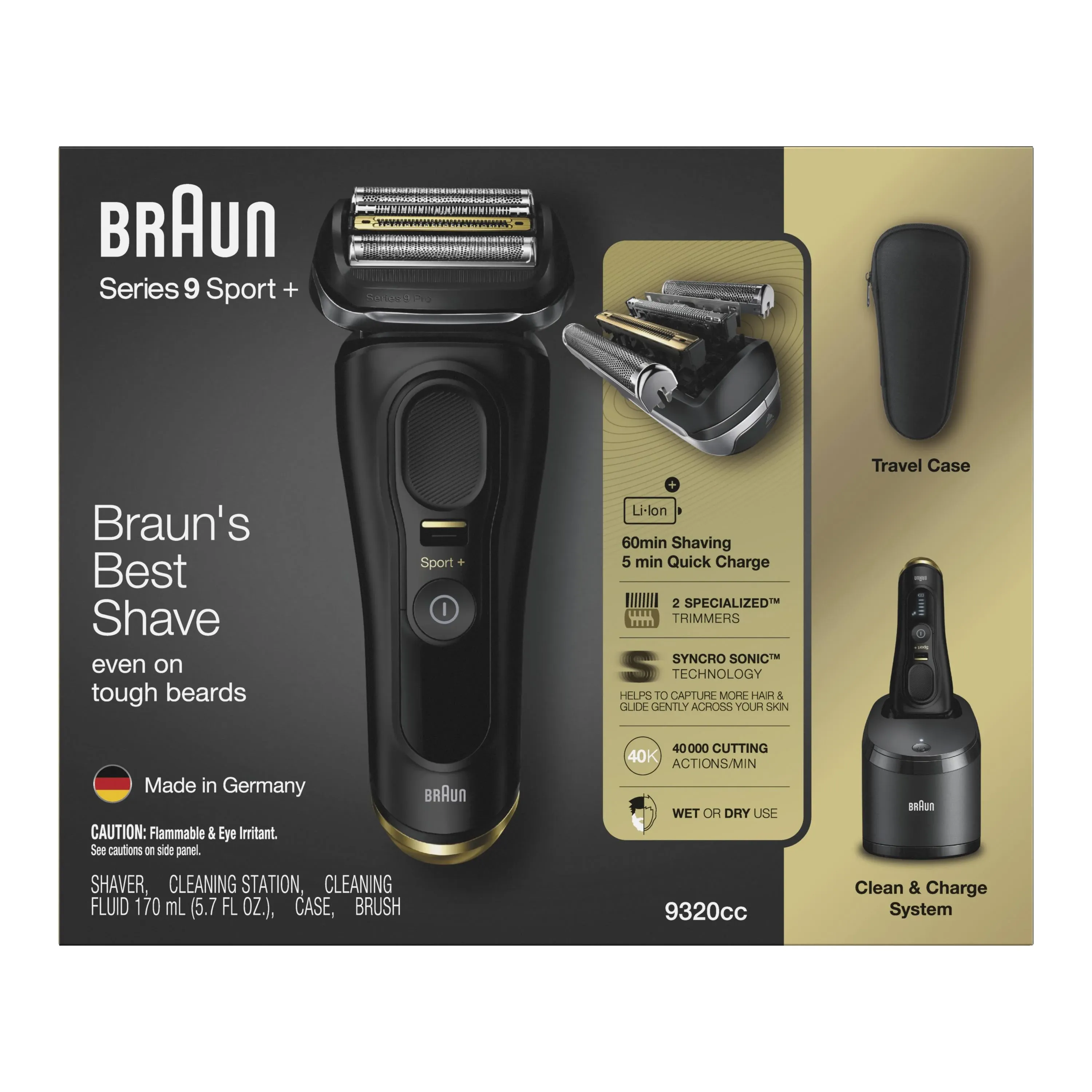 BRAUN SERIES 9 ELECTRIC SHAVER CLEAN &amp; CHARGE SYSTEM MENS RAZOR WET AND DRY NEW