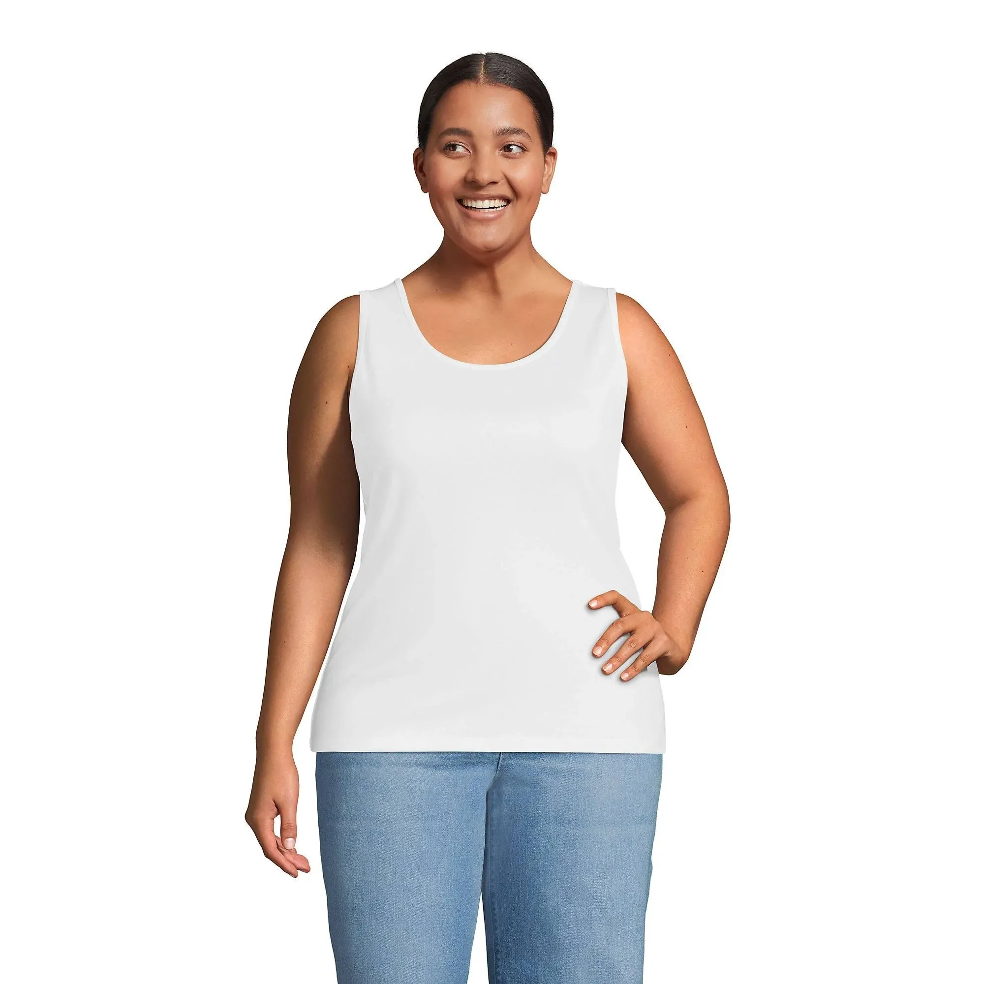 Lands' End Women's Plus Size Cotton Tank Top - 2x - White