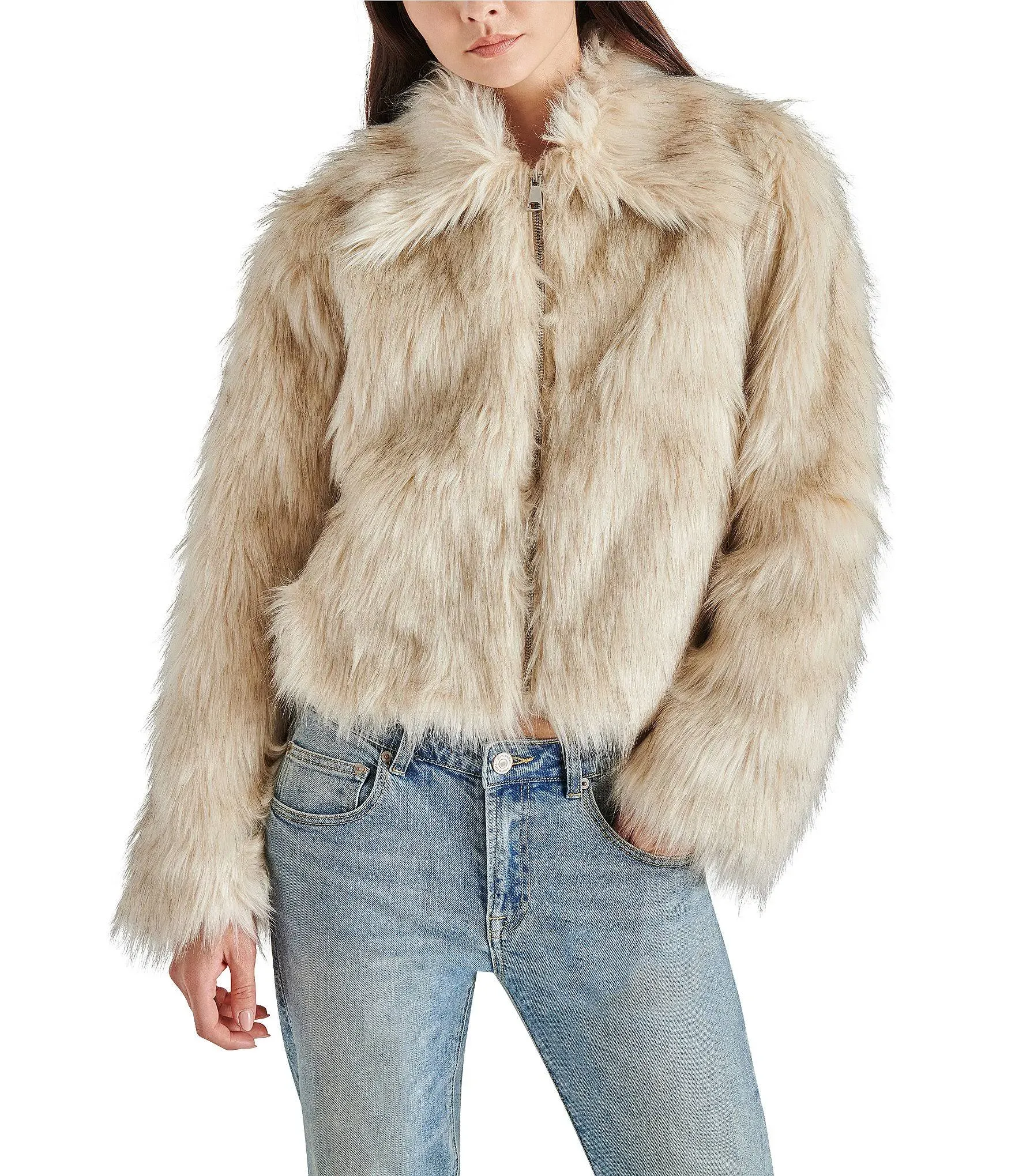 Steve Madden Women's Juniper Faux-Fur Cropped Coat - Cream - Size Xs