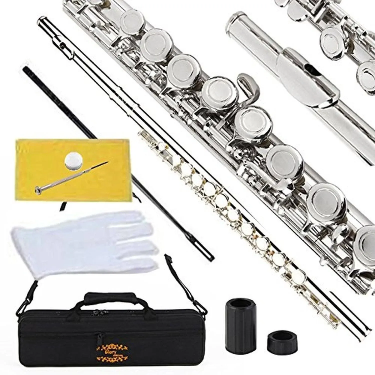 Glory Closed Hole C Flute With Case, Tuning Rod and Cloth,Joint Grease Nickel