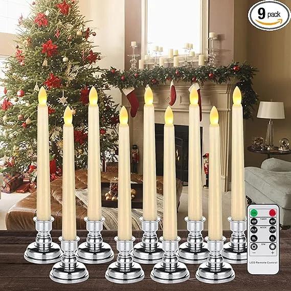 Pack of 9 LED Window Candles with Remote Timer, Flameless Taper Candles Battery 