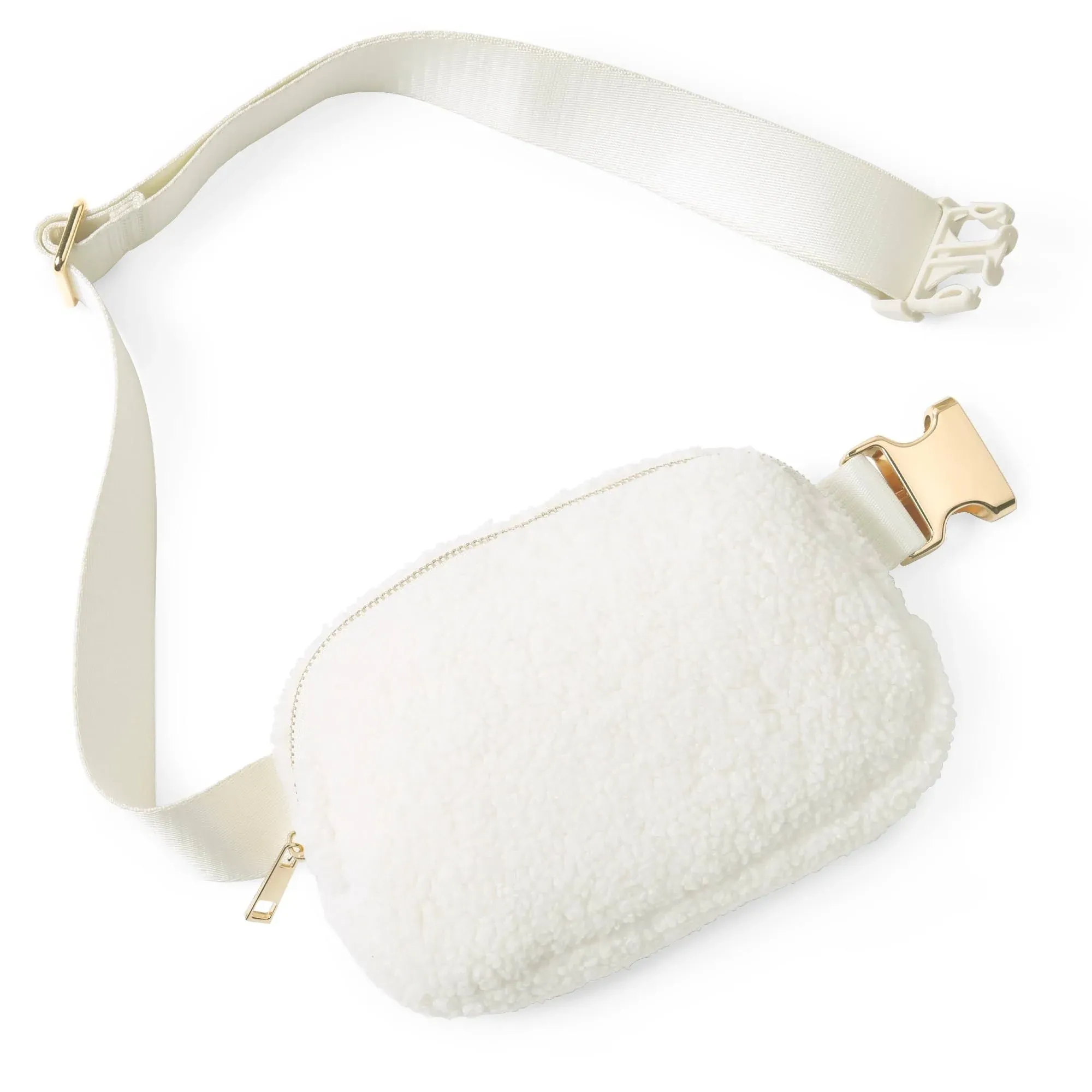 ODODOS Fleece Mini Belt Bag with Adjustable Strap, Sherpa Small 1Ivory 