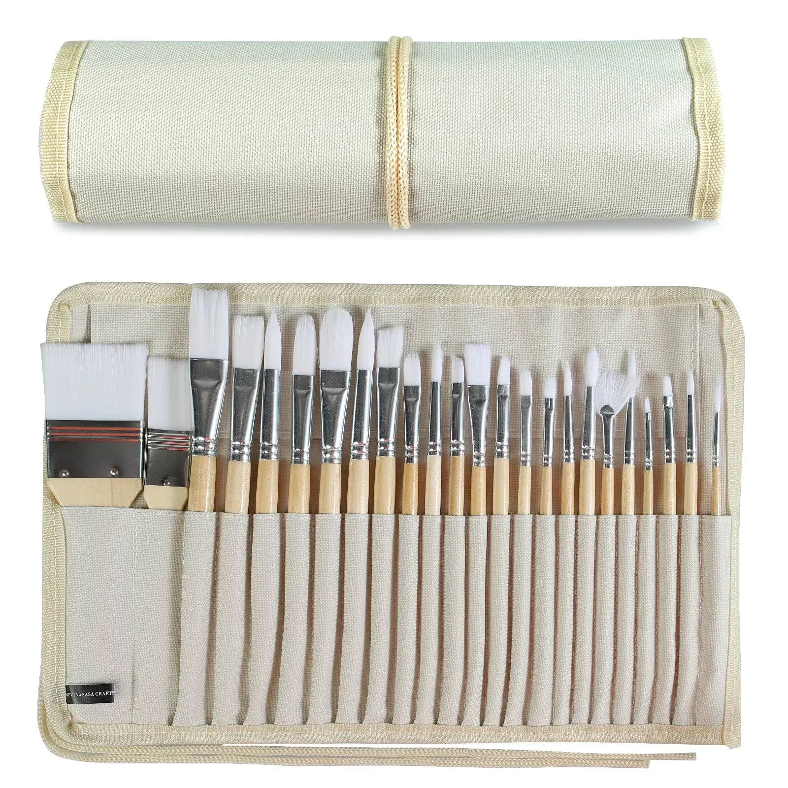 Paint Brushes Set of 24 Pieces Wooden Handles Brushes with Canvas Brush Case ...