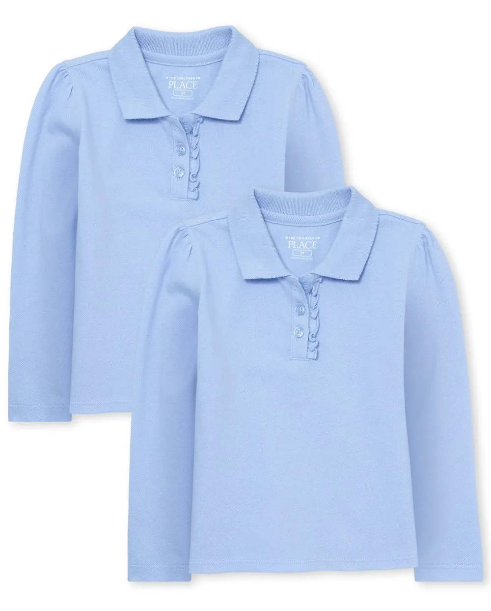 The Children's Place Baby And Toddler Girls Uniform Ruffle Pique Polo 2-Pack | Size 5T | Blue | 100% Cotton