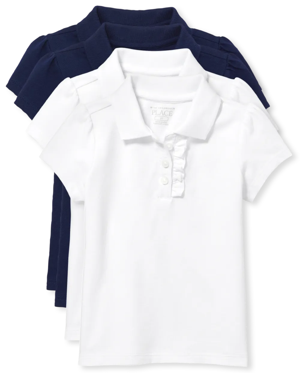 The Children's Place Toddler Girls Uniform Ruffle Pique Polo 4-Pack | Size 5T | 100% Cotton