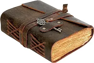 LEATHER VILLAGE Leather Bound Vintage Journal for Women & Men - 7"X5"(A7), Rustic Mocha Brown, 200 Pages of Antique Deckle Edges Watercolor Paper-Book of Shadows|SpellBook|Sketchbook - Handmade