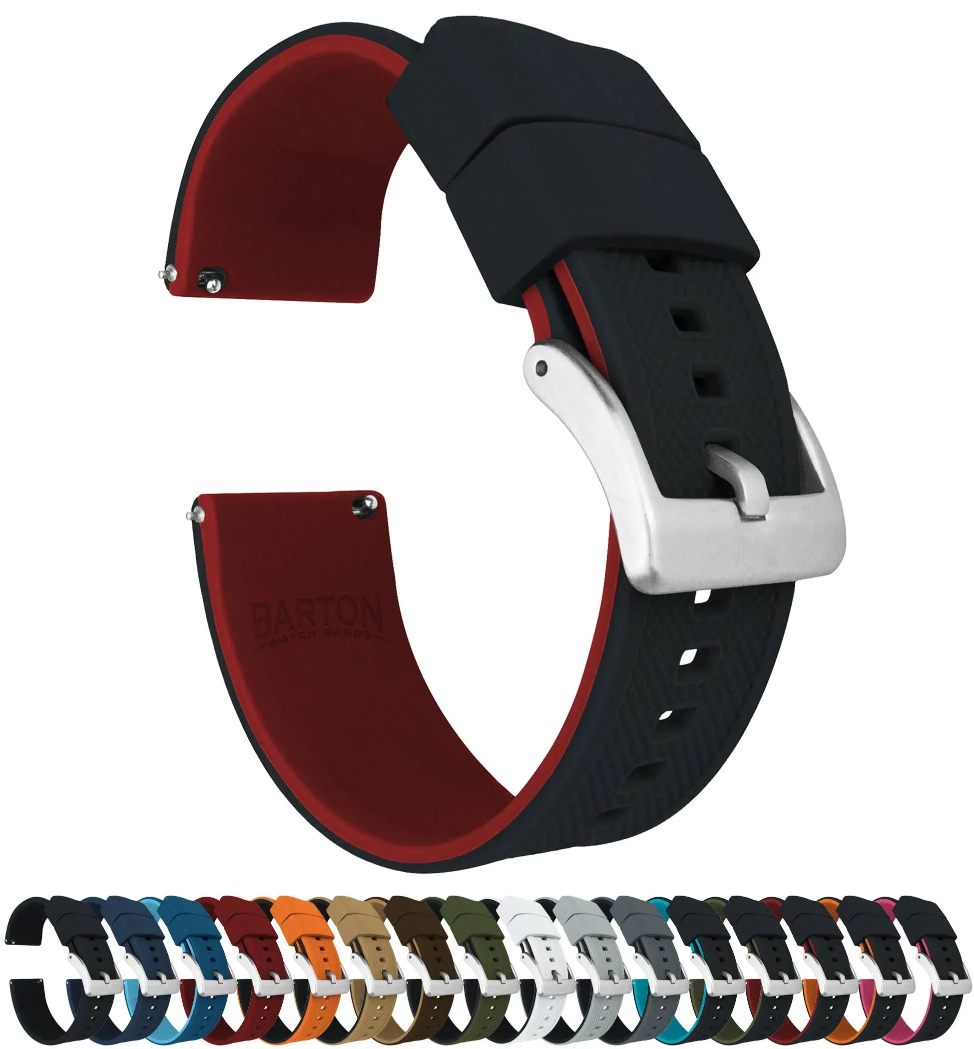 Barton Watch Bands Choices, Choices! Elite Silicone Watch Band // Black + Crimson ...