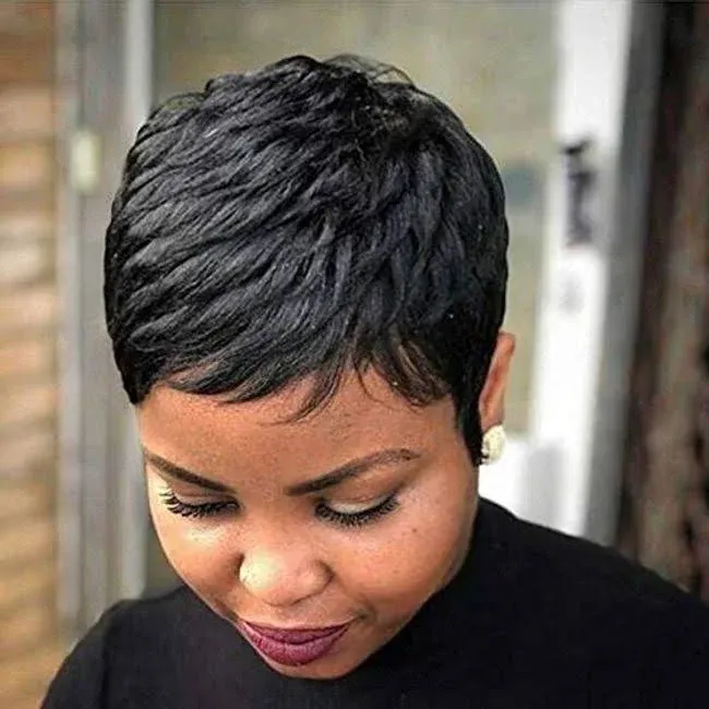 Naseily Short Black Pixie Cuts Hair Wigs African American Short Black Wig Female ...