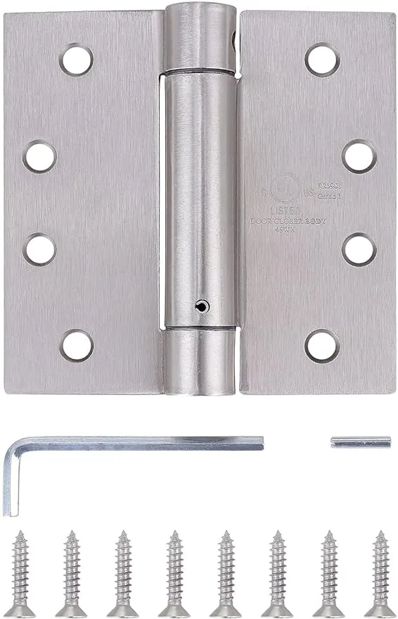 Pack of 3 - Residential Spring Hinge Door Hinge - Reversible - 4 inch - Satin Nickel Finish - Squared Corners - Self ClosingStylever