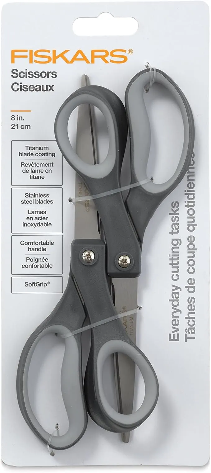 Fiskars Titanium Soft Grip Scissors - Titanium Nitride - Gray - 2 / Pack