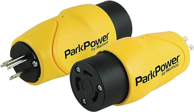 Park Power S15-30RV One Piece Adapter with a 30A 125V Locking Connector and a 15A 125V Straight Blade Plug