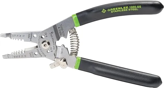 Greenlee 1955-SS Stainless Steel Wire Stripper for 10-18 AWG Solid and 12-20 AWG Stranded, Heavy-Duty Stripper, Cutter, and Crimper Tool