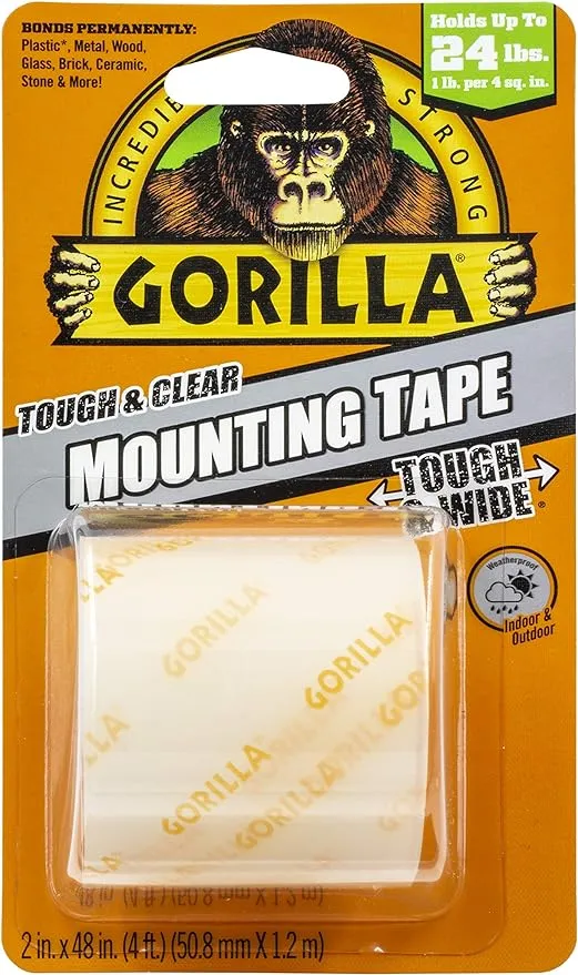 Gorilla Tough &amp; Clear Mounting Tape - 4 ft Length x 2&quot; Width - 1 Each - Clear